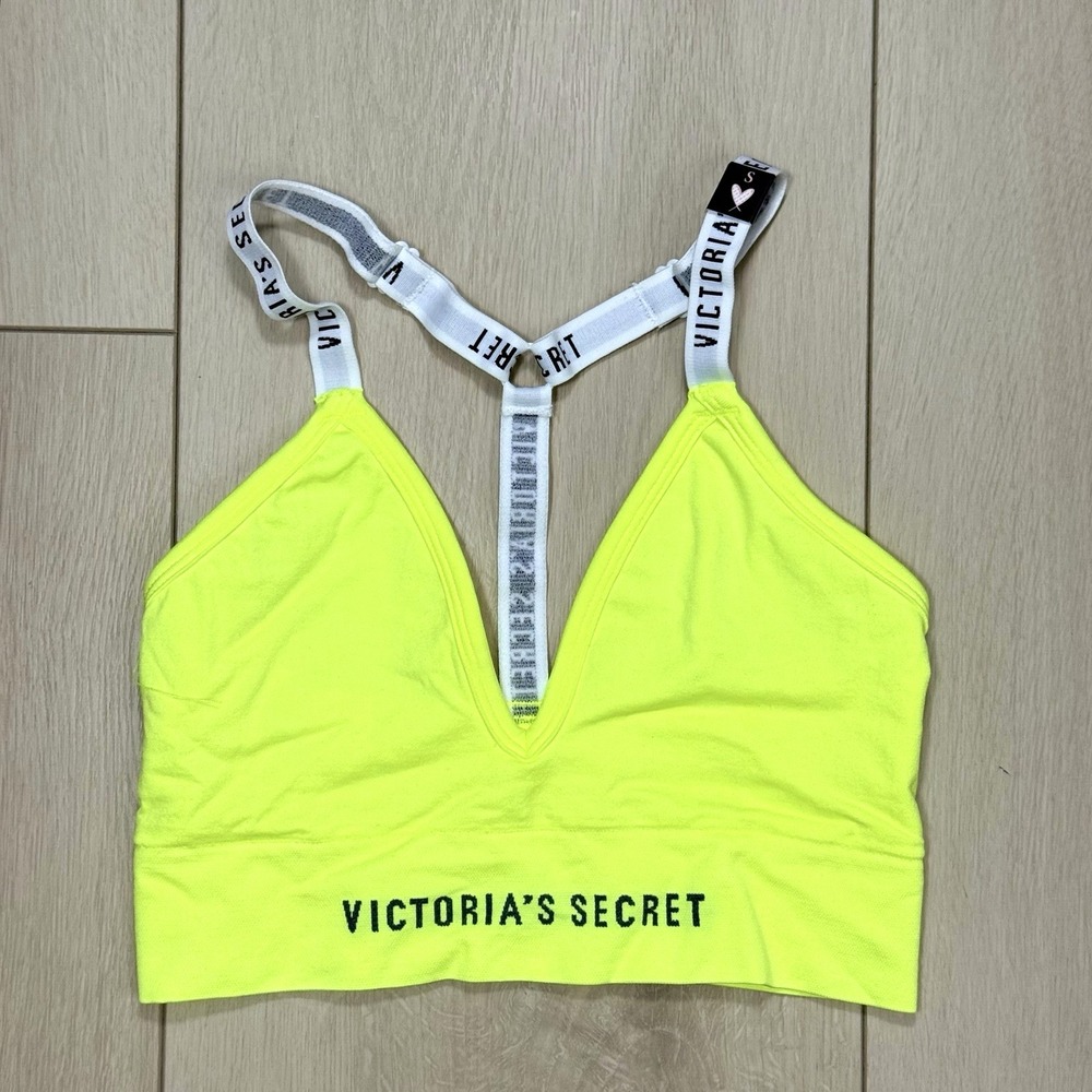 Victoria's Secret‎ Size Small Sport Neon Yellow Logo Band Racerback Sports Bra